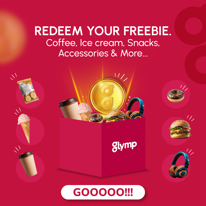 The GlympGo app screen showing a reward coin at the moment of redemption, the QR step that turns a coin on the map into something collected in person.